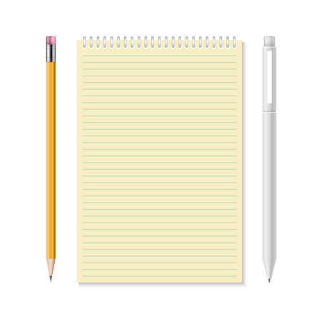 Notebook with pencil and pen vector illustrationのイラスト素材