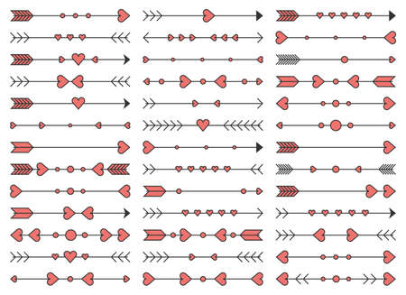 Hand drawn arrows with heart elements setのイラスト素材