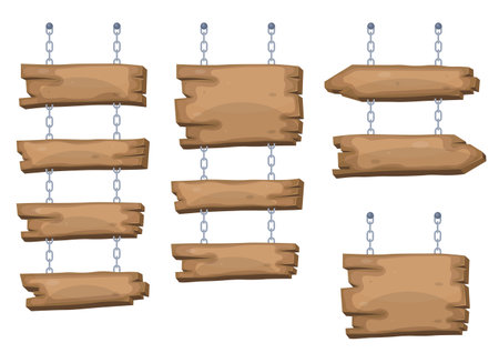 Wooden sign boards hanging from chainのイラスト素材
