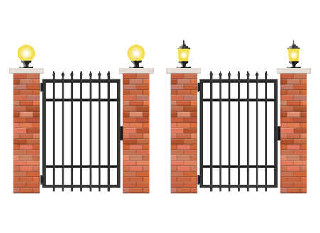 Brick and steel gate isolated on white backgroundのイラスト素材