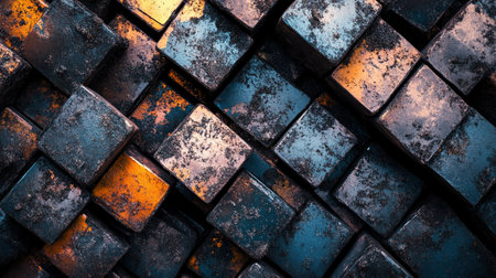 abstract background of old rusty metal plate with blue and orange paintの素材