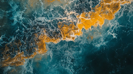 Aerial view of the ocean with blue and yellow waves. 3D renderingの素材