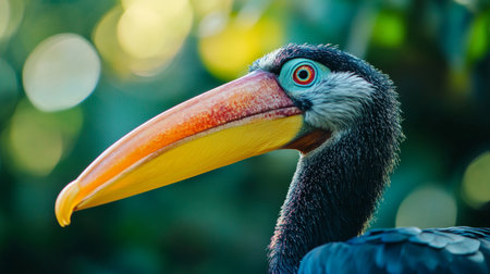 Portrait of a great hornbill in a zoo, Thailand.の素材