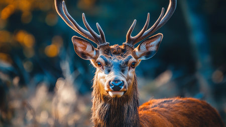 Close up of a male red deer during rutting season.の素材