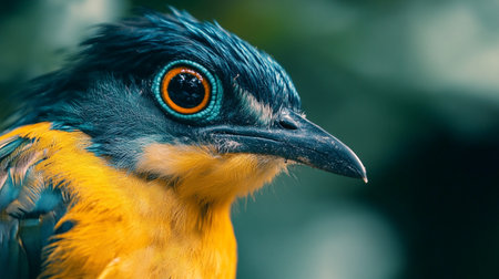 closeup shot of a blue-crested starling birdの素材