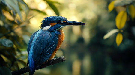 Kingfisher, Alcedo atthis, perched on a branchの素材