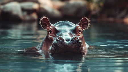 Hippopotamus in the water, close-up view.の素材