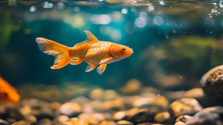 Goldfish swimming in an aquarium. Beautiful colorful fish swimming in an aquarium.の素材