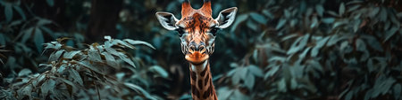 Giraffe in the jungle. Animal portrait. Panorama.の素材