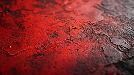 Red wall with a lot of cracks and peeling paint. The wall is covered in red paint and has a lot of textureの素材