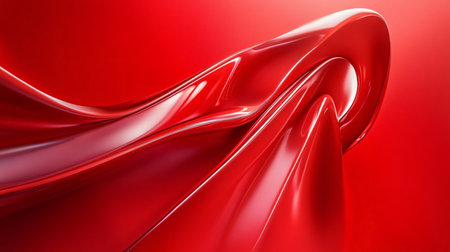 Red ribbon with a shiny, metallic look. The ribbon is long and curvy, and it is made of a shiny, reflective material. The ribbon is red, and it seems to be a decorative itemの素材