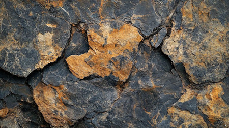 The image is of a rock wall with a lot of cracks and crevices. The wall is made of various types of rocks, and the overall appearance is rugged and roughの素材