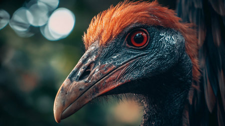 Bird with a red beak and red eyes. The bird is looking at the cameraの素材