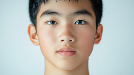 Boy with a beard and a nose piercing. He has a serious look on his face. The boy is looking directly at the cameraの素材