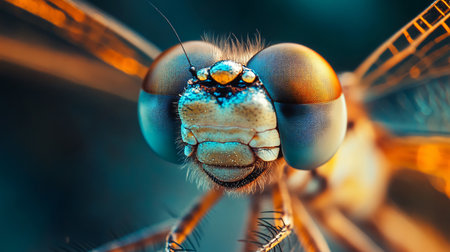 Dragonfly with a blue and orange head. The blue and orange colors are vibrant and eye-catchingの素材