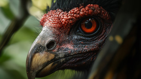 Bird with a red beak and red eyes. The bird is looking at the cameraの素材