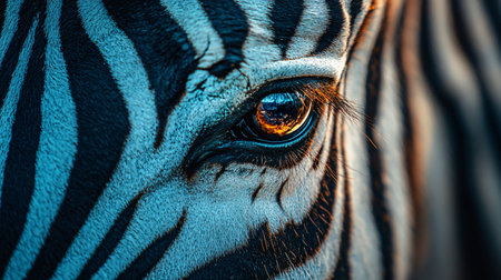 Zebra's eye is shown in a blue and white color scheme. The eye is surrounded by a black and white stripe, which gives the image a bold and striking appearanceの素材
