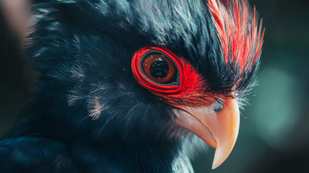 Bird with red eyes and a black beak. The bird is looking at the cameraの素材