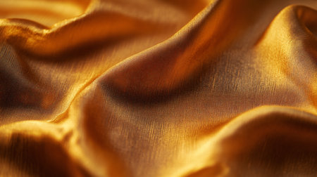 Gold fabric with a shiny texture. The fabric is folded and has a wave-like patternの素材