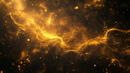 Bright yellow line of sparkles in the dark. The sparkles are scattered all over the image, creating a sense of movement and energyの素材