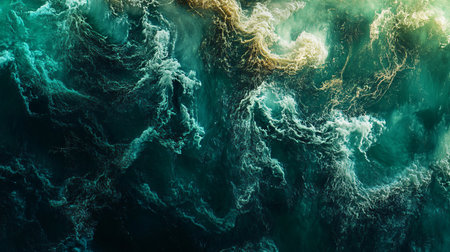 The image is of a body of water with a lot of bubbles and foam. The water appears to be green and the bubbles are scattered throughout the scene. Scene is calm and peaceful, as the bubblesの素材