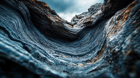 The image is of a rocky cliff with a blue and white color scheme. The rocks are jagged and rough, giving the impression of a harsh and unforgiving environmentの素材