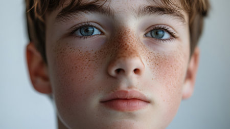 Boy with a beard and blue eyes. The boy has a slight smile on his face. The boy's eyes are open and he is looking directly at the cameraの素材