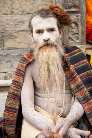 Kathmandu, Nepal - October 16, 2010: holy man at the Pashupatinath Temple in Kathmanduのeditorial素材
