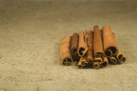 Cinnamon sticks on burlap