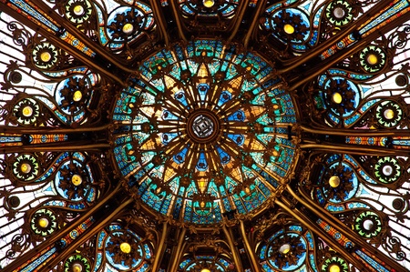 Ceiling of the Lafayette luxury shopping mall in Parisの写真素材