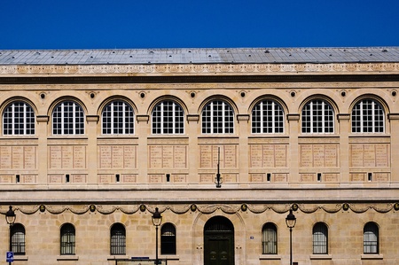 Front of the Bibliotheque Saint Genevieve in Paris showing many windows