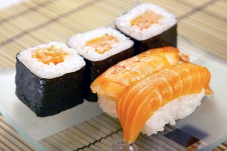 sushi and rolls on the plateの写真素材