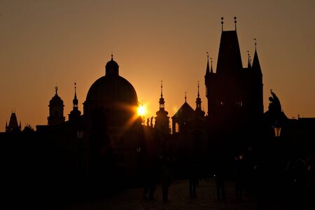 Charles Bridge on Prague in Czech Republic, morningの写真素材