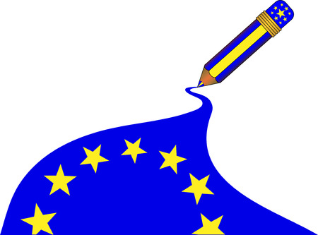 European Union flag being drawn in one stroke by a magic pencilのイラスト素材