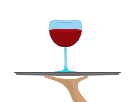 Vector clear glass of red wine offered on a trayのイラスト素材