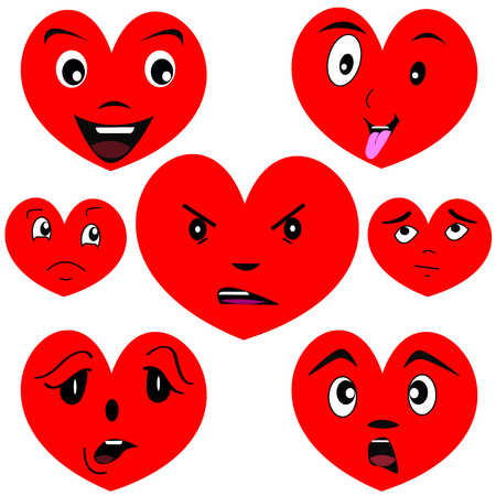 Cartoon heart set with facesのイラスト素材