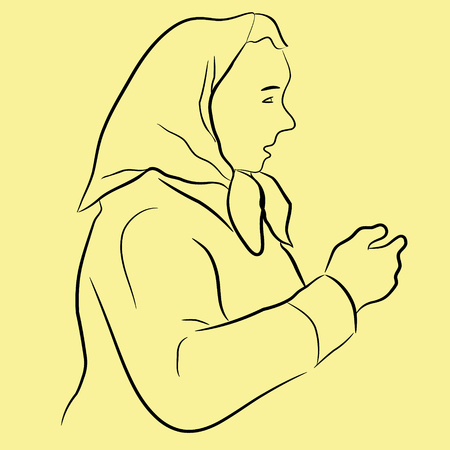 line art illustration of middle aged ladyのイラスト素材