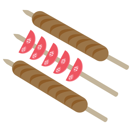 Shish kebab and tomato on skewers illustration.のイラスト素材
