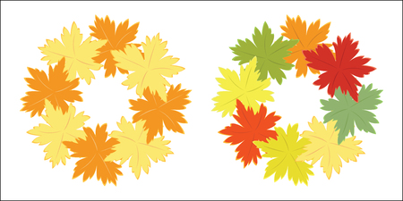Autumn garland of bright fall leaves. Colorful vector. Design element isolated on white.のイラスト素材