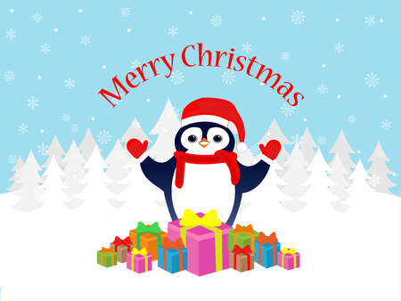 Merry Christmas penguin greeting cardのイラスト素材
