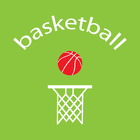 Basket writing icon with red basketball on green backgroundのイラスト素材