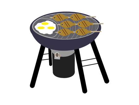 BBQ grill with fishのイラスト素材