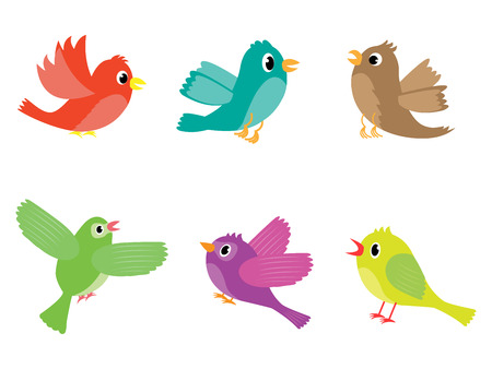 Vector set of various colored cartoon birdsのイラスト素材