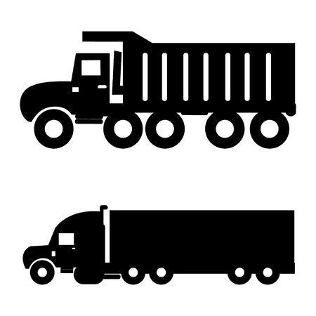 Black and White vector illustration of side view of trucks.のイラスト素材