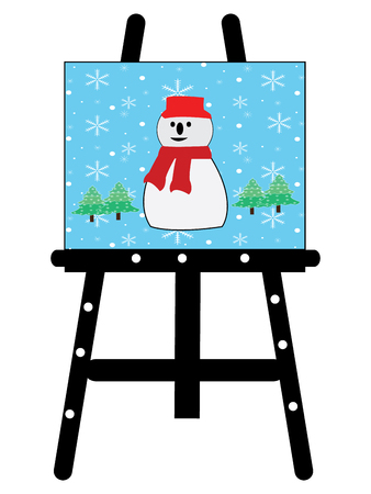 Winter Snowman graphic on easel vector illustrationのイラスト素材
