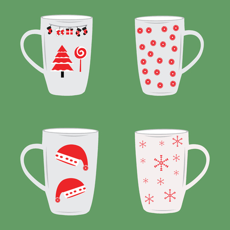 Vector illustration of four Christmas mugsのイラスト素材