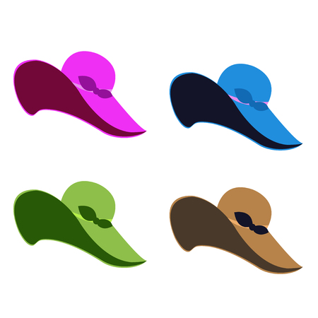 Set of four colorful women's sun hatsのイラスト素材