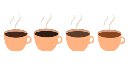 Four cups of coffee depicting varying levels of milkのイラスト素材