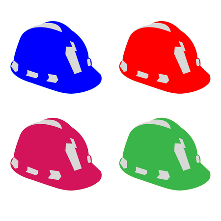 Four hard hats in various colorsのイラスト素材