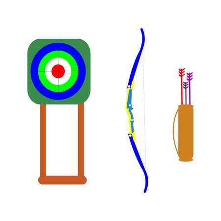 A blue curved board, a colourful shooting stand, and a arrow holderのイラスト素材